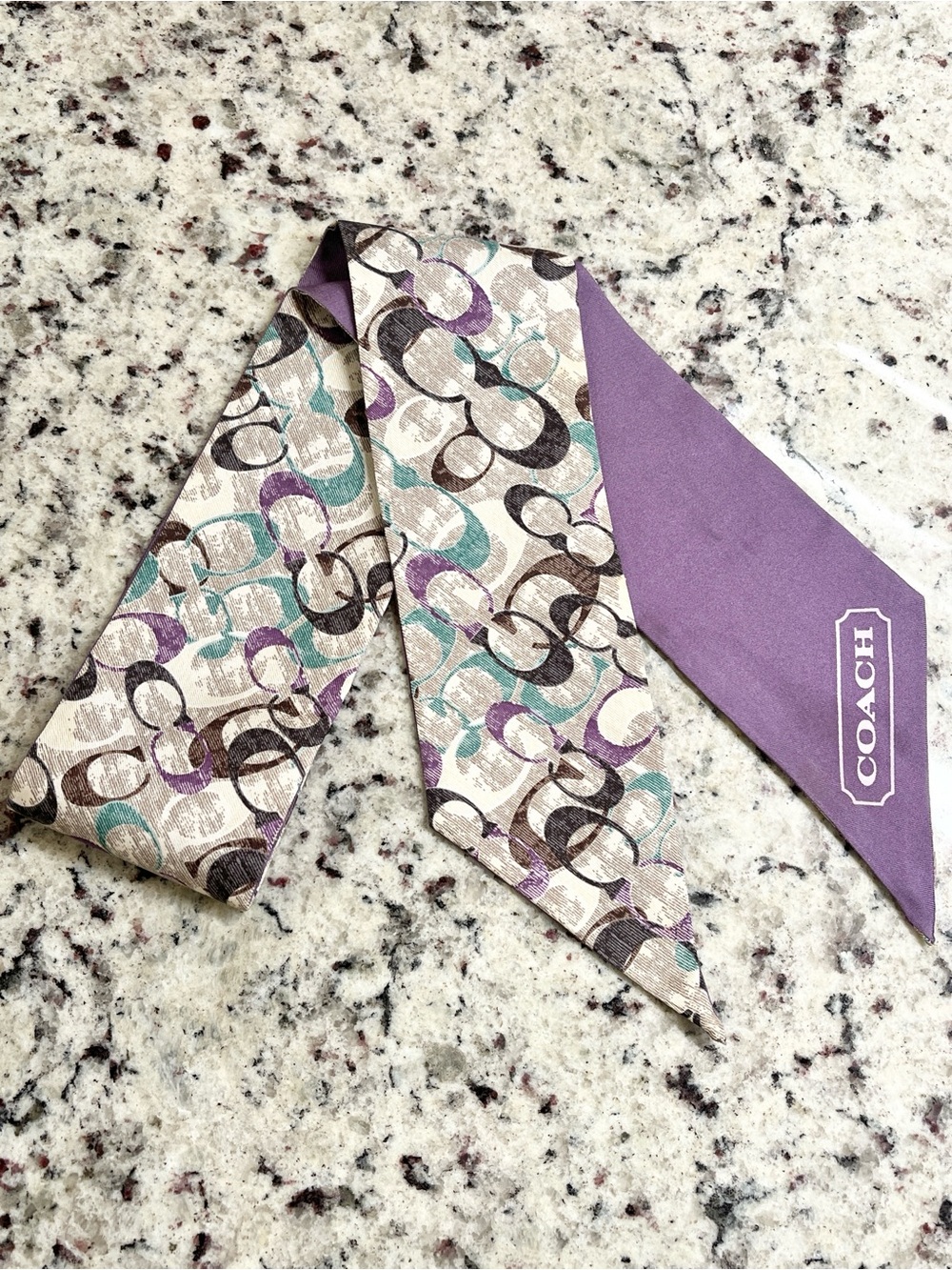 Coach Signature Print Silk Skinny Bag Scarf EUC - Picture 1 of 7